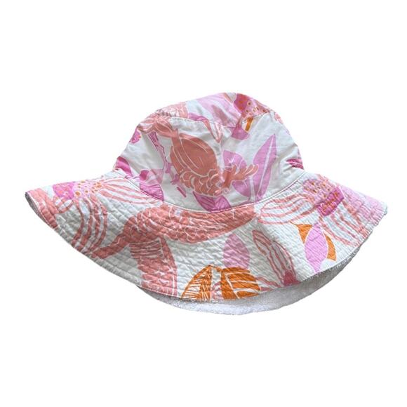 Vintage Lilly Pulitzer Bucket Hat Women\'s Pink Orange Cockatoo Print Terry Lined